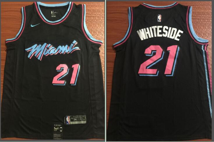 Men Miami Heat 21 Whiteside Black City Edition Game Nike NBA Jerseys